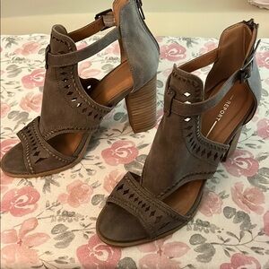 Report Collection Taupe Cutout Block Heel Sandals
